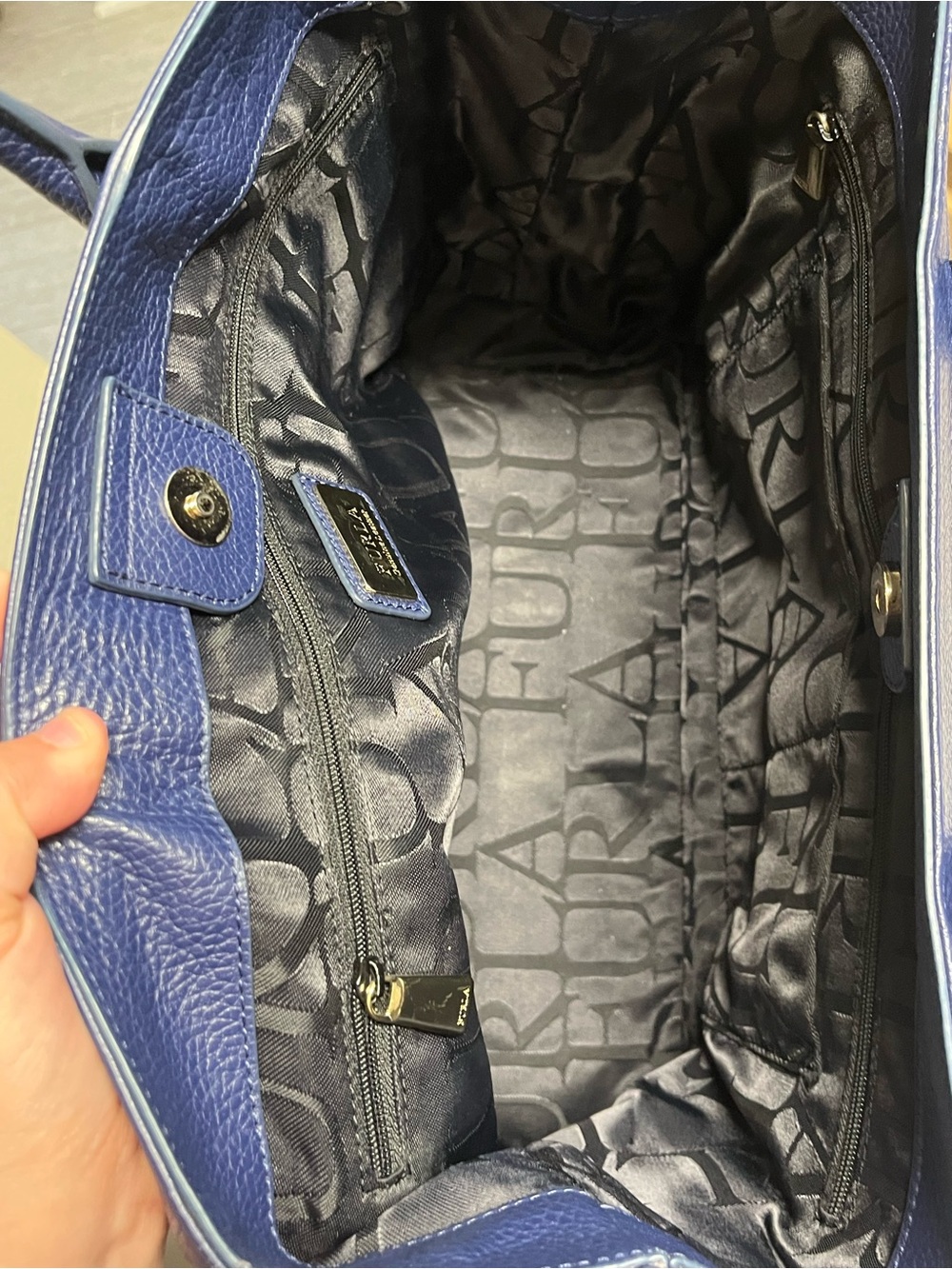Furla Deep Blue Pebbled Leather Tote - Picture 11 of 12